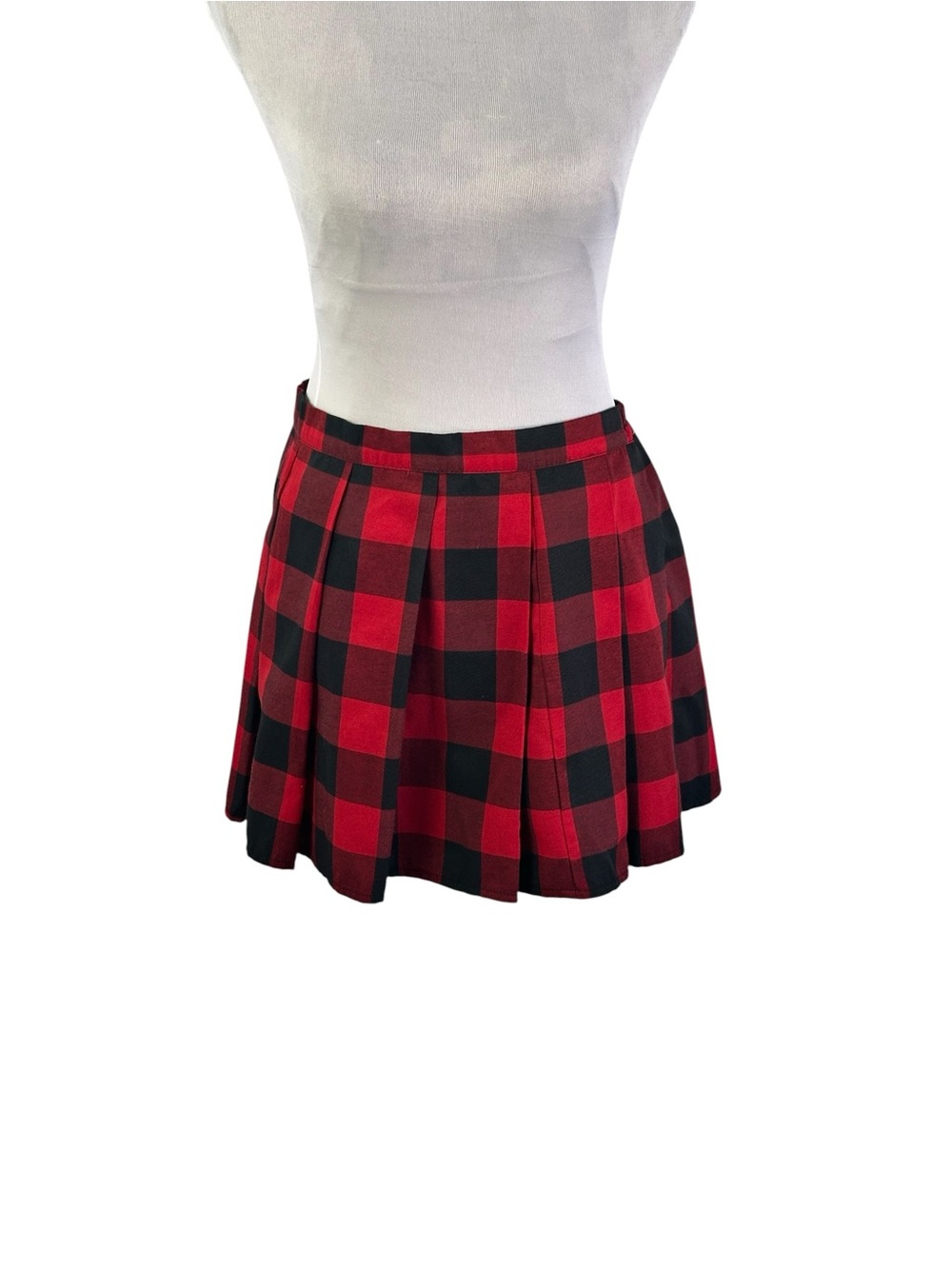 Red & Black Buffalo Plaid Pleated Mini Skirt Y2K Grunge Preppy Size L